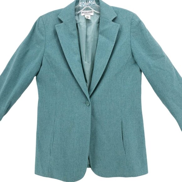 PENDLETON 100% Virgin Wool Teal Single Button Blazer MADE IN USA Size 4 - Picture 2 of 8